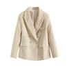 Women's Spring and Autumn Fashion Double-breasted Tweed Plaid Suit Jacket Retro Long-sleeved Pocket Suit Jacket