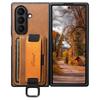 SUTENI Oil Wax Texture Leather Case for Samsung Z Fold 7/6/5 with Wrist Strap, Card Slot, and Stand