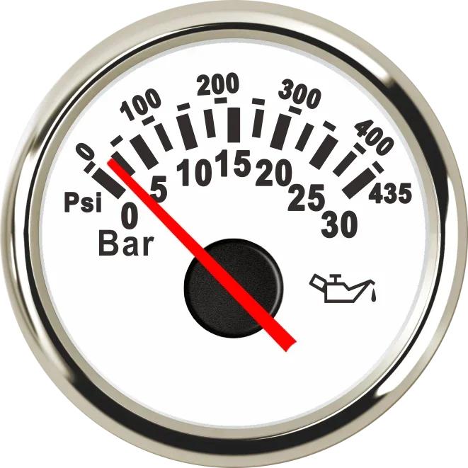 ELING Newest 52mm Oil Pressure Gauge 0-30Bar 0-435Psi Signal with Red Backlight for Motorcycle Boat Truck Universal 12V 24V