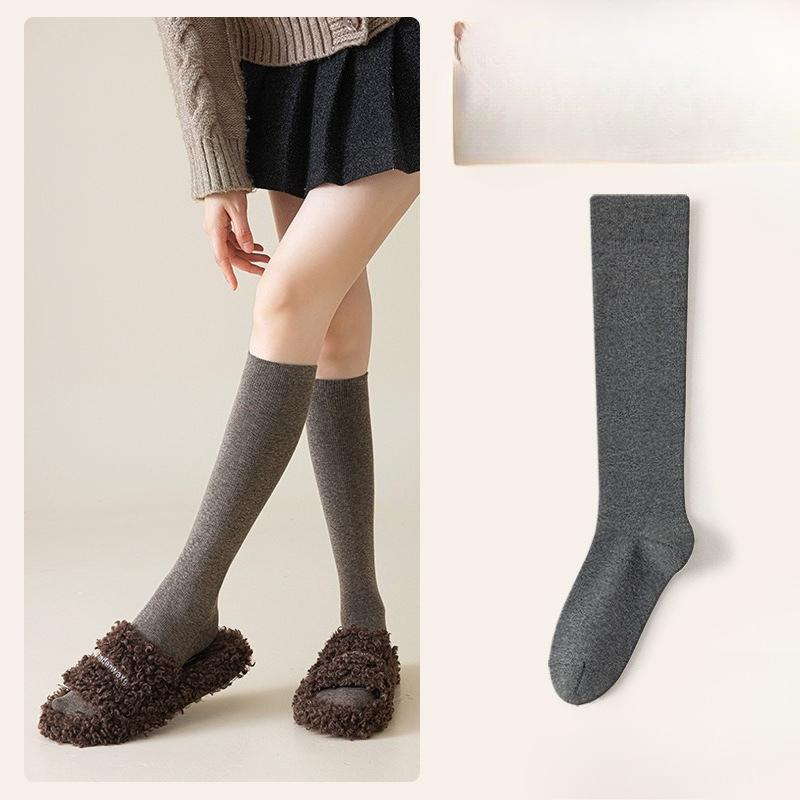 Wadenlange Socken für Damen im Frühling und Herbst, Oberschenkelhohe Socken, Einfarbige Baumwollsocken, Lange Socken