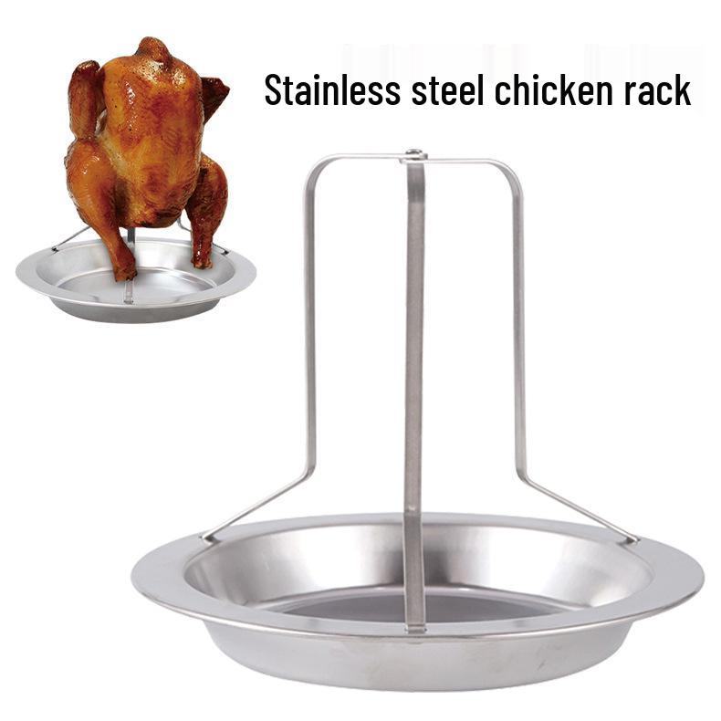 Stainless Steel Uncoated Chicken Roasting Rack with Base for Home, Hotel, and Restaurant.