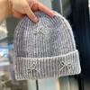 Koreanischer Blogger Strickmütze mit Bommel Herbst und Winter Ins Großer Kopfumfang Vielseitig Mode Ohrenschutz Strickmütze