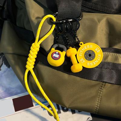 Fitness Keychain Gym Lover Dumbbell Barbell Water Cup Keyring Silicone Weight Plate Gym Gifts Training Bag Charm
