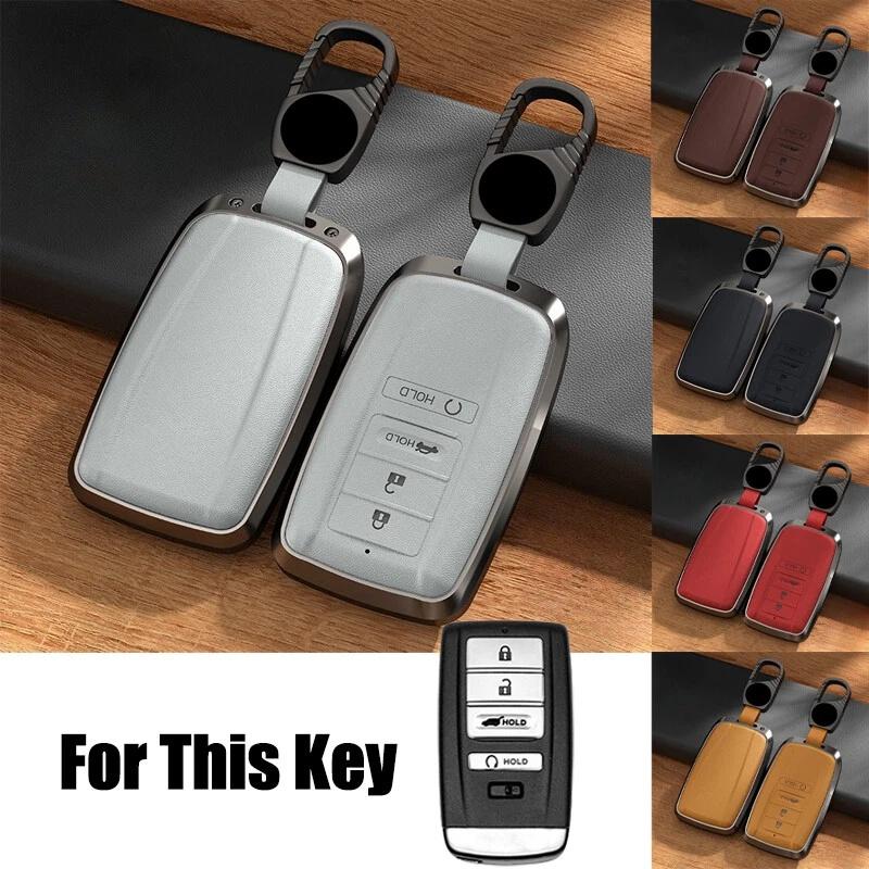 Aluminum Alloy Leather Car Smart Remote Key Fob Case Cover Holder Bag With Keychain For Acura CDX TLX RLX RDX MDX ILX 2016-2020