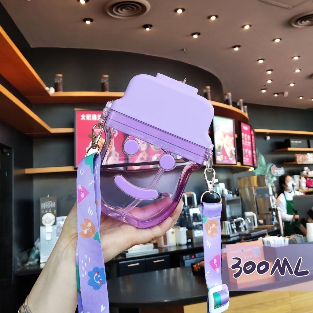 

Portable 300ml Plastic Water Bottle Cartoon Sealing Straw Drinking Lightweight