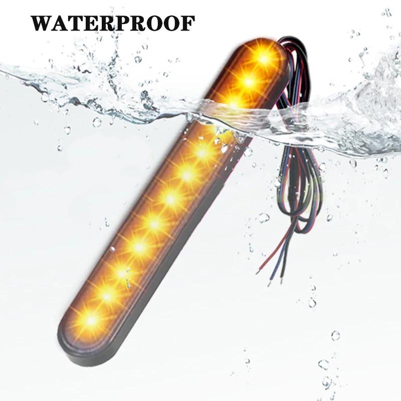 Motorcycle Turn Signal Light Bar LED Brake Stop Red Amber Color Integrated 24LEDs Motorbike License Plate Light 12V Tail Lamp