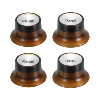 Uxcell Set Metric Top Hat Bell Knobs 2 Volume 2 Tone Control Guitar Knob Set for Electric Guitar Bass Split Shaft Pots Brown Silver Top 4-Piece