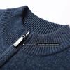 Hengyuanxiang Men's 100% Wool Zipper Half-High Collar Sweater
