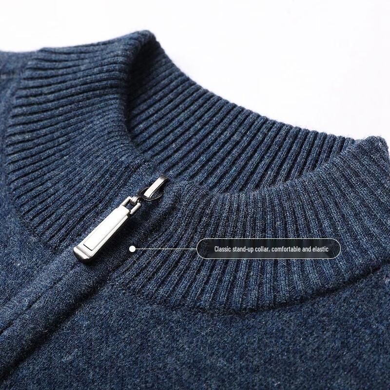 Hengyuanxiang Men's 100% Wool Zipper Half-High Collar Sweater