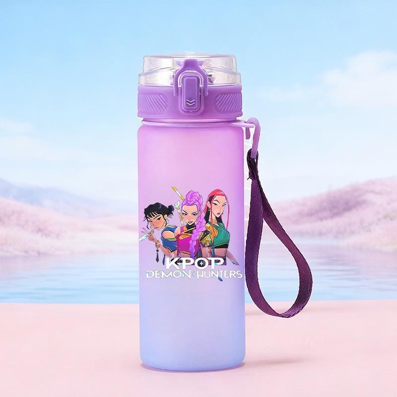 600Ml Water Bottler Cartoon K-Pop Demon Hunters Printed Character Water Cup Large Capacity Outdoor Portable Rope Drinking Bottle for Boy Girl Gift