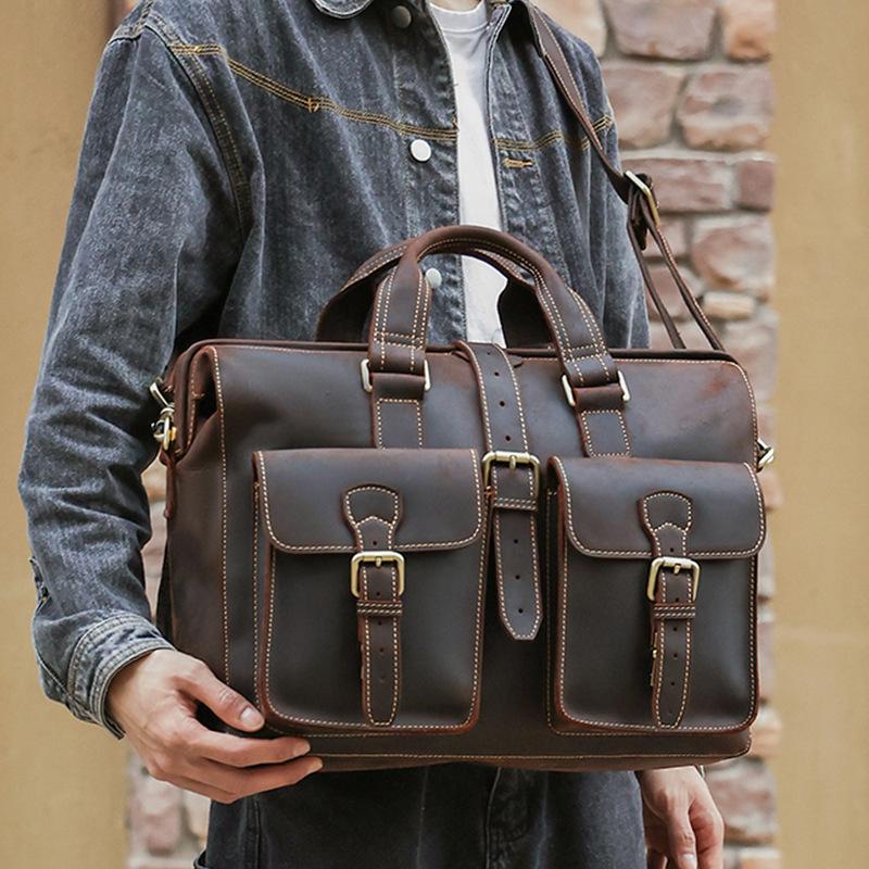 Originální kožená aktovka Pánská velkokapacitní počítačová taška na jedno rameno Mad Horse Kožená Vintage Pánská obchodní taška do ruky
