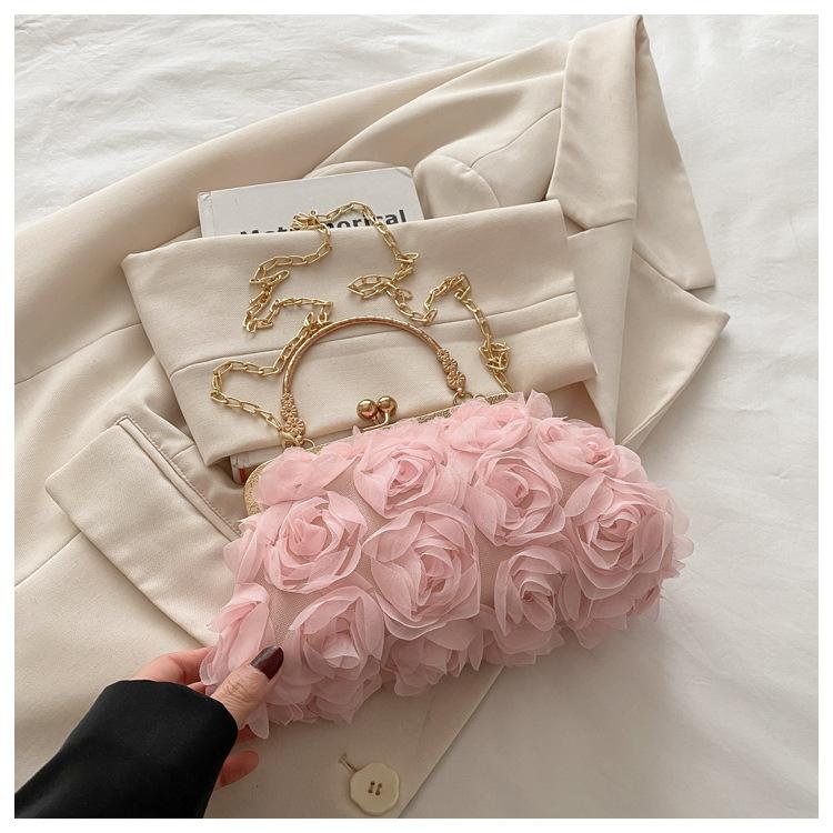 New summer sweet rose dinner chain bag banquet handbag cheongsam evening dress literary diagonal bag