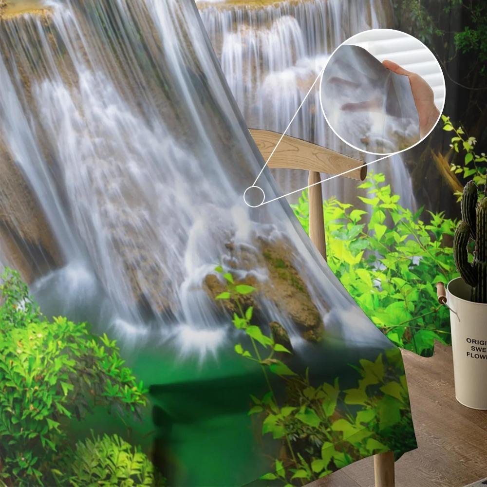 Waterfall Forest Nature Scenery Exotic Tropical Soft Tulle Transparent Window Panel Curtains for Living Room Bed Chamber Transparent Fabric Organza