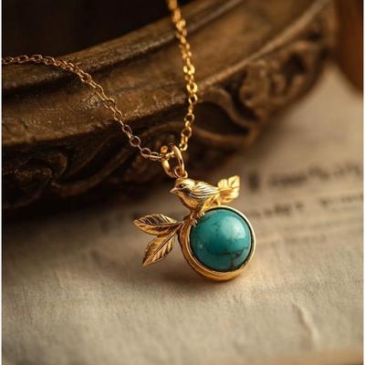Ins Style Retro Personality Simple Turquoise Bird Pendant Necklace Women's Fashion Niche High-end Sense Collarbone Chain