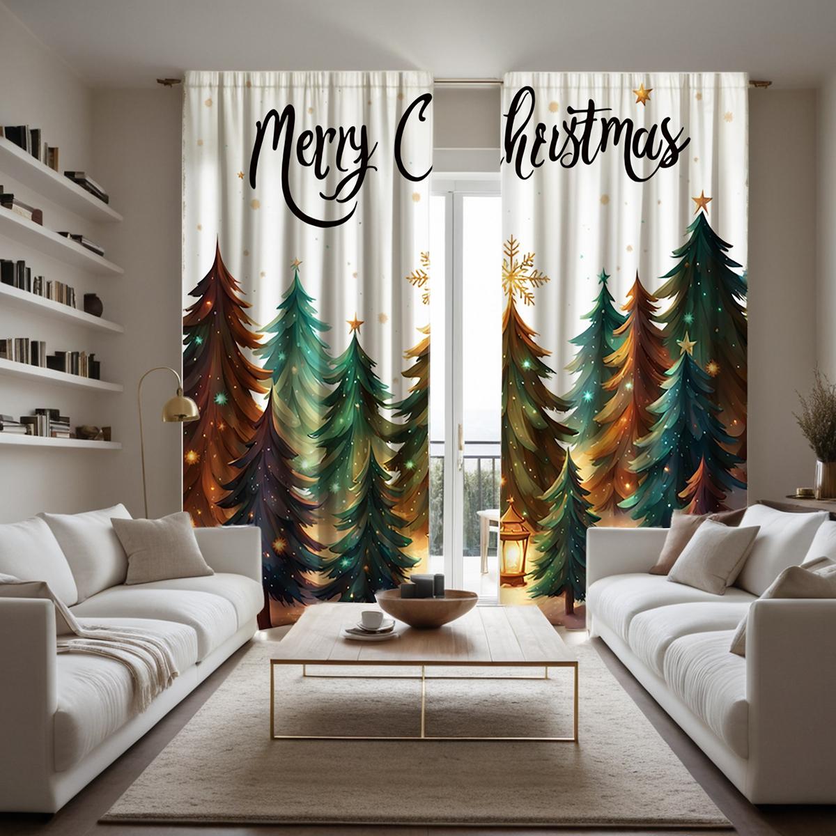 

2 шт. HD цифровой зеленый галстук Рождественская елка джунгли снежный занавес Домашнее украшение стиль украшение гостиная спальня стержень кур W52H63inchW132H160cm