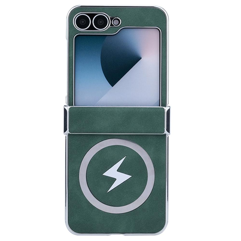 

For Samsung Galaxy Z Flip7 FE 5G/Z Flip6 5G Case Compatible with MagSafe Leather+PC+Metal Phone Cover Green