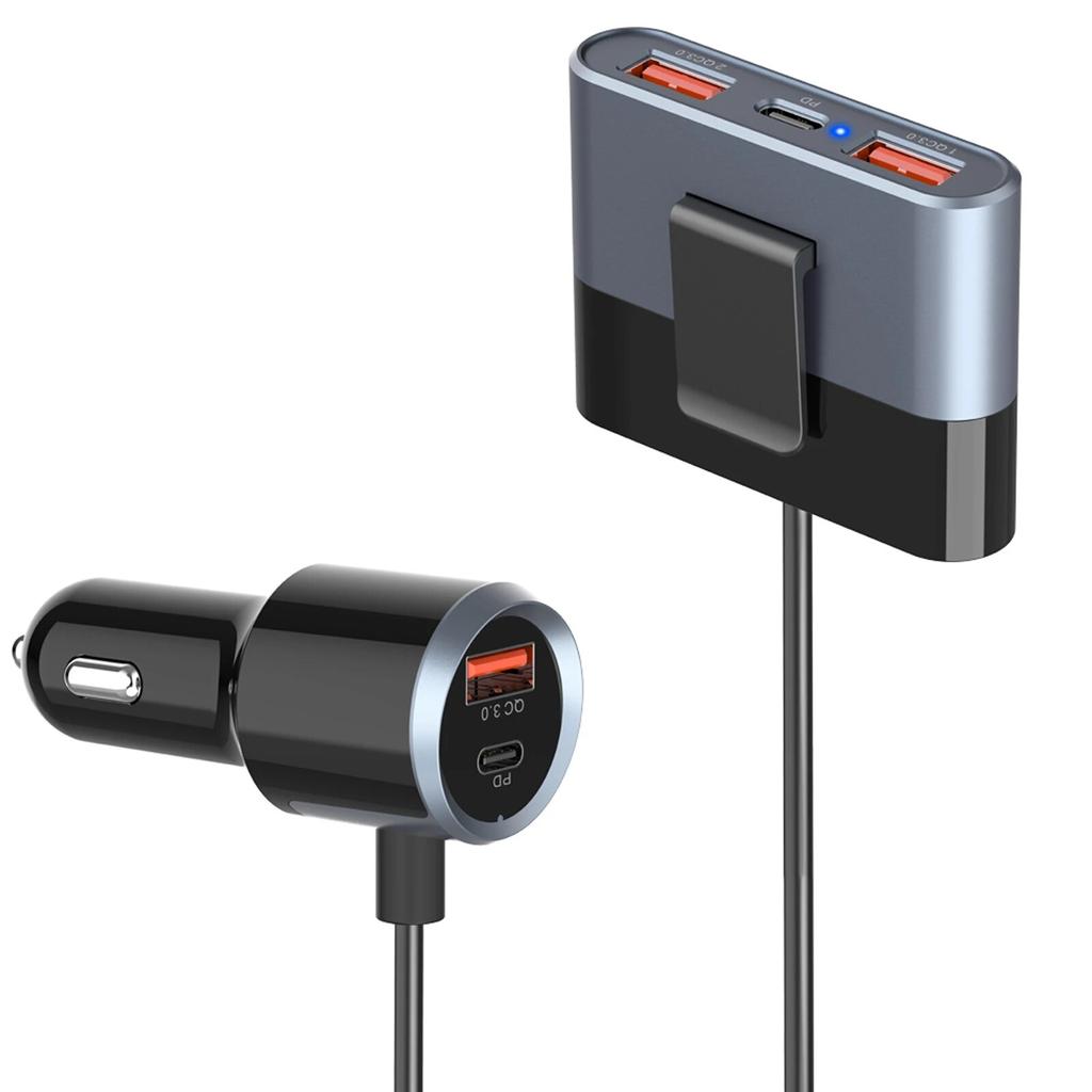 Car Charger Fast Car Charger 76W 5 Ports Car Charger Adapter PD 3.0/QC 3.0/PPS 25W USB C Car Charger 5FT Cable For Back Seat