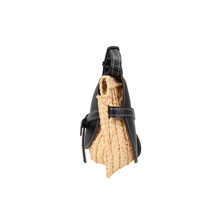 Loewe Gate Bow Bag Handwoven Straw Anagram Embossed Shoulder Crossbody Bag Vacation Bag Small Women bags Black 32913T20-1208
