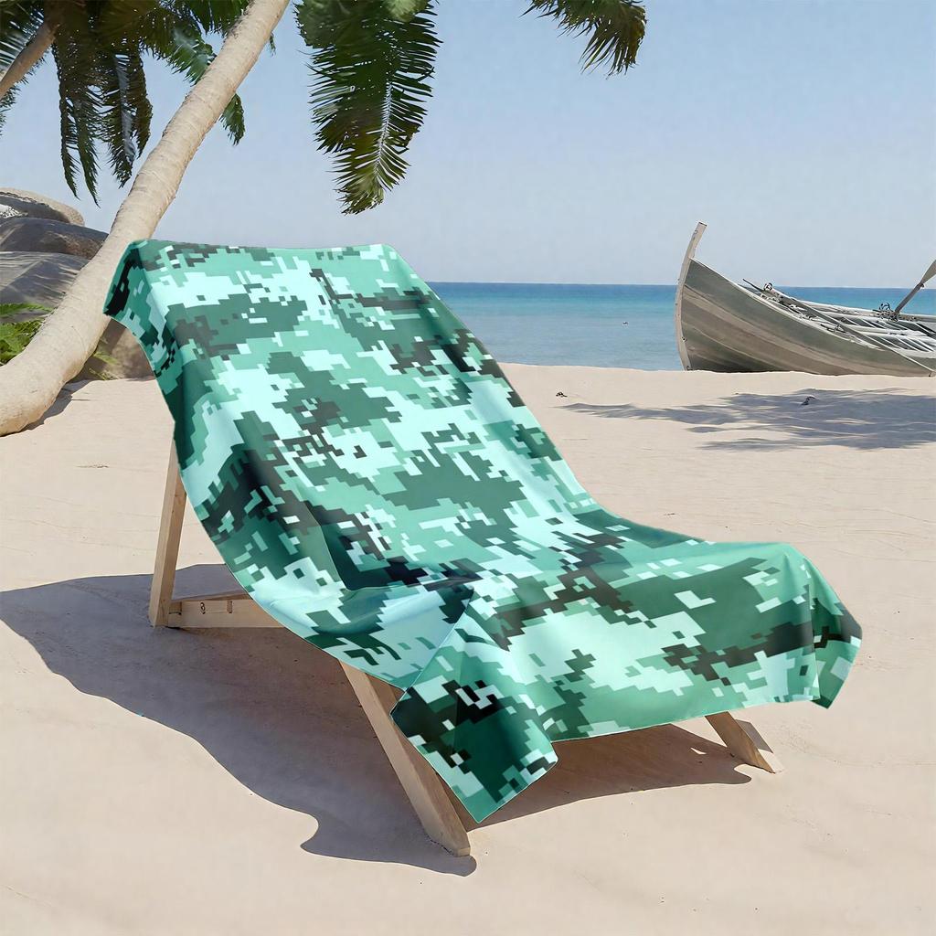 1pc Digital Camouflage Pattern Design 2D Printed Microfiber Beach Towel, quick dry super absorbent. Great for beach, pool