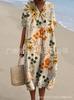 New Loose Casual Comfortable V-neck Digital Printing Pleated Large Version Dress