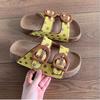 Retro non-slip two-button wood bran slippers summer new fashion platform beach shoes bright casual one-word sandals