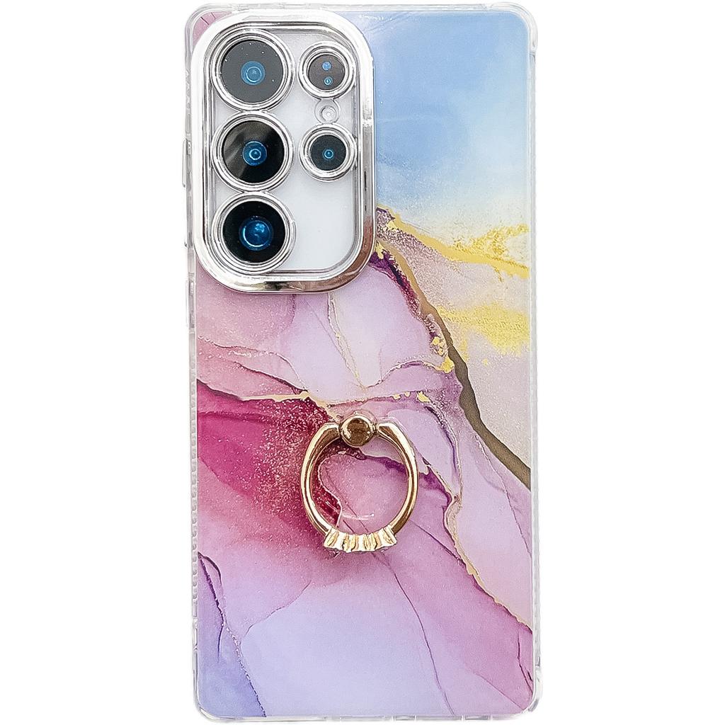 Suitable for Samsung S25ultra Phone Case IMD Electroplated Marble Patterned S24plus Ring Stand A56
