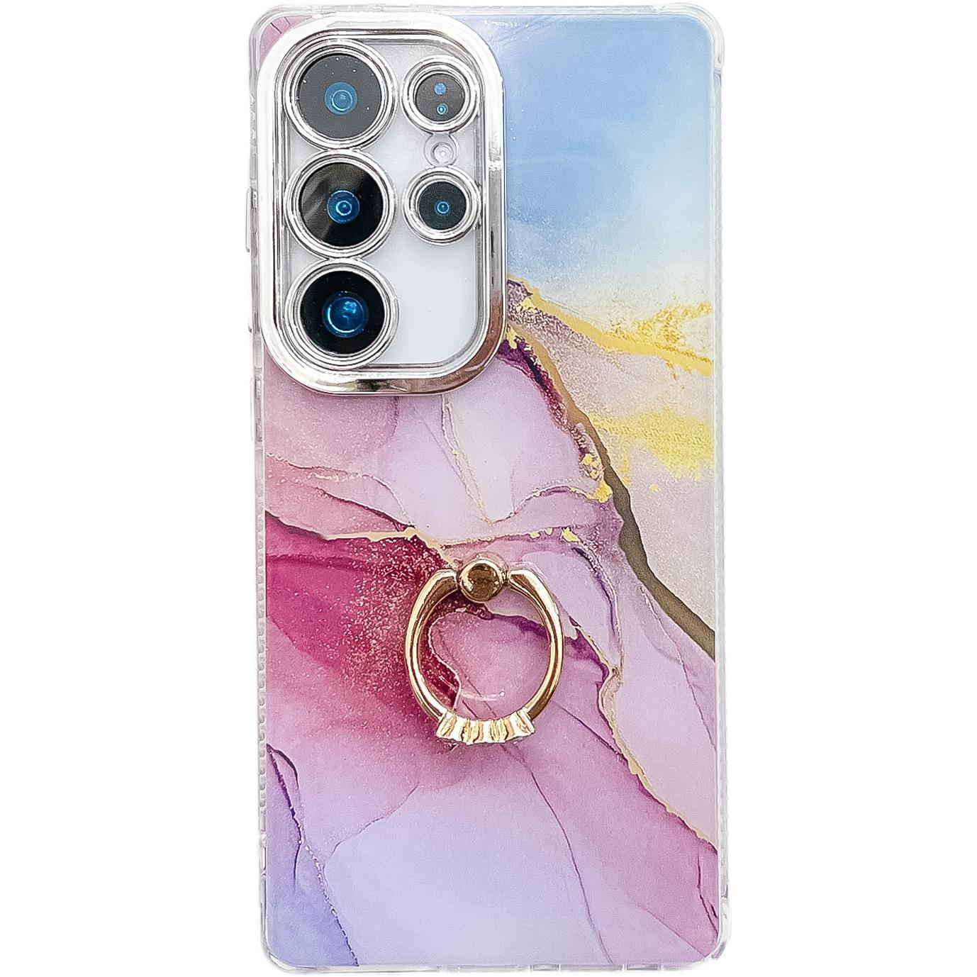 

Suitable for Samsung S25ultra Phone Case IMD Electroplated Marble Patterned S24plus Ring Stand A56 Galaxy A56