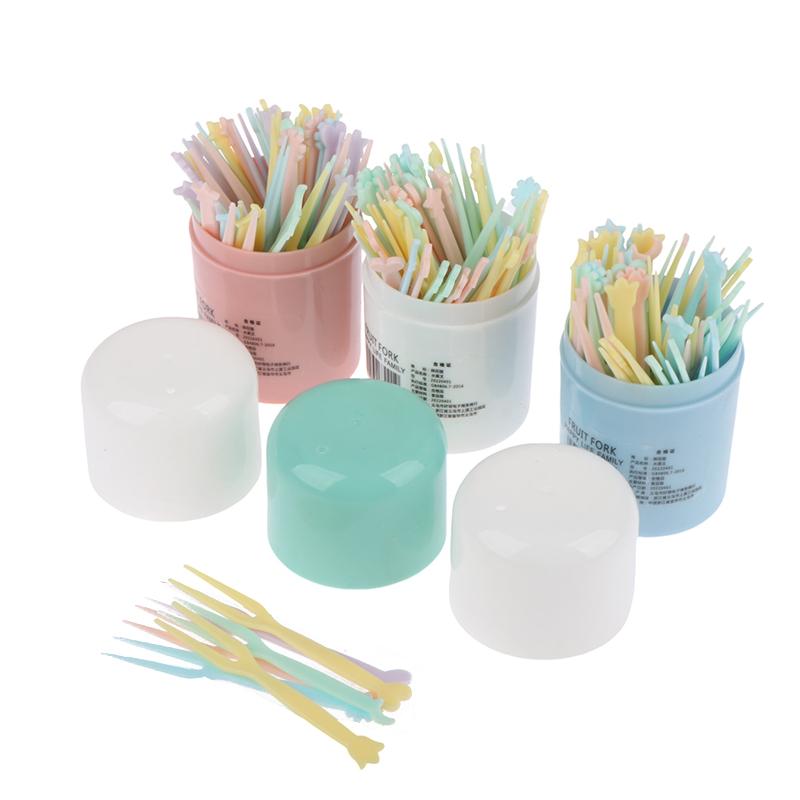 50Pcs/Set Fruit Fork Candy Color Mini Fruit Picks Plastic Snack Dessert Forks