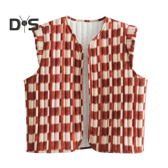 

Осенне-зимний женский жилет с принтом, однобортный, с V-образным вырезом, без рукавов, с подкладкой, толстый теплый жилет, повседневная одежда, пальто для поездок на работу S красный