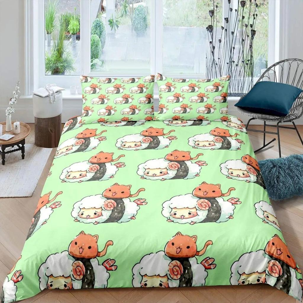Japanese Sushi Duvet Cover King Size Microfiber Cute Cartoon Food Theme Bedding Set Quilt Cover