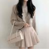 Korean Chic Long-Sleeve Knit Sweater: Women's Petite, Loose, Round Neck, Solid Color, Early Spring Style.