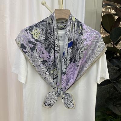 New European  American and Korean Printed Silk Scarf with Large Square Scarf Versatile High-end Twill Sunscreen Decorative Shawl Scarf for Women