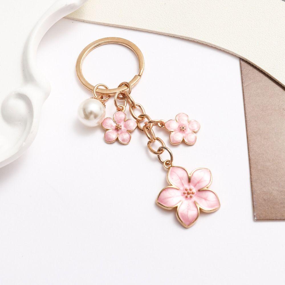 Cherry Blossom Cherry Blossom Keychain Alloy Pearl Drop Keyring Flower Key Holder  Handbag Decor