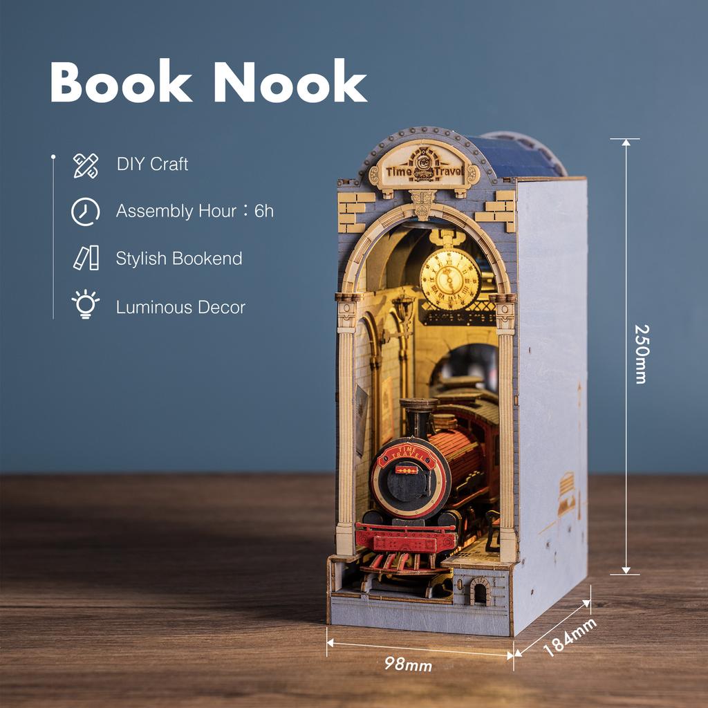 Robotime Rolife DIY Dollhouse Book Nook Time Travel 3D Wooden Puzzle Booknook for Bookshelf Insert Decor - TGB04