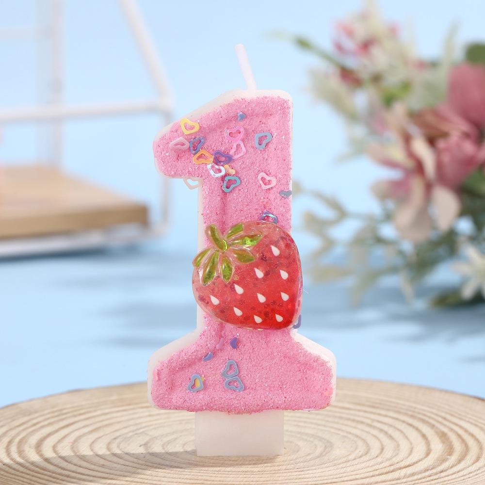 Pink Heart Strawberry Number Candles: Creative Children's Birthday Cake Decorations 0-9