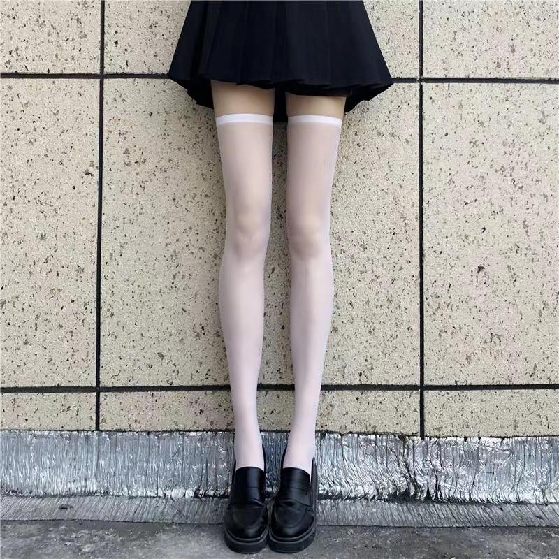 Koreanischer Lolita-Stil JK-Frauen, weiße und schwarze Schulstrümpfe, Mädchen, Herzdruck, japanische Kawaii, süße transparente kniehohe lange Socken