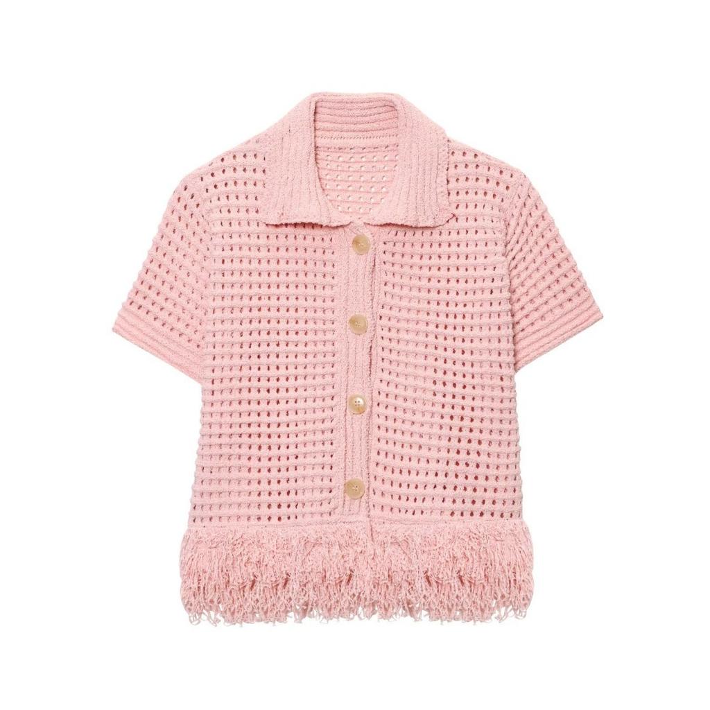 2025 Summer New Style Four-Color Optional Women's Fashion Suit Fringed Plaid Knitted Jacket & Fringed Skirt Suit