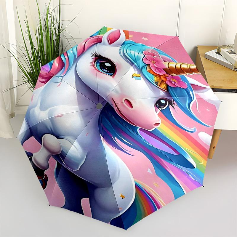 1pc Unicorn RainbowOpen/Close Umbrella-Windproof, Compact Travel Umbrella, Sturdy 8-Rib Shaft, Outdoor Accessory1152