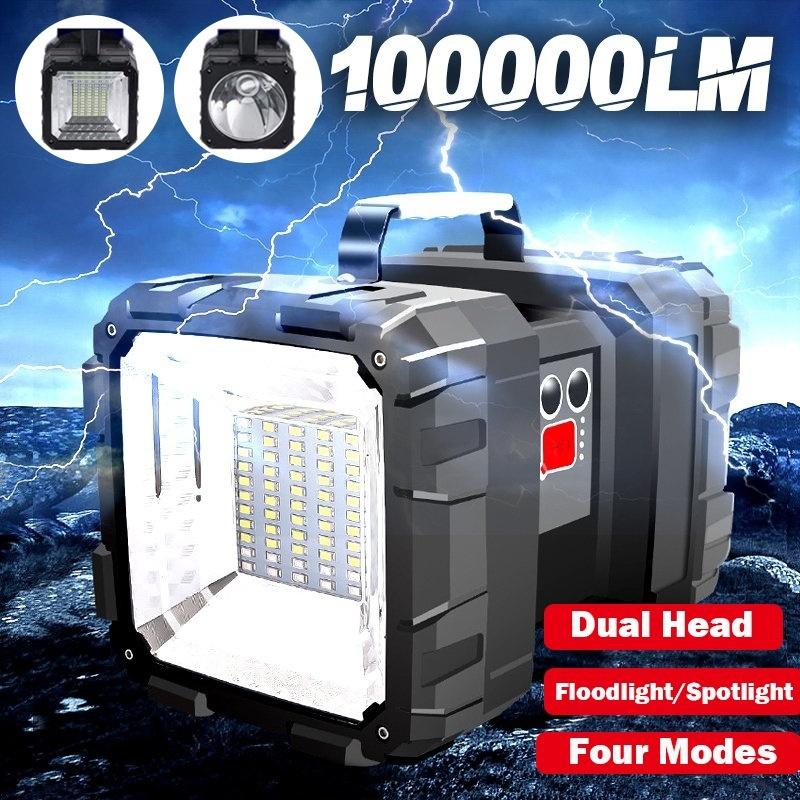 Ultra-Bright 40W Double Heads Flashlight L2+35 SMD Lamp Beads Searchlight USB Rechargeable Portable Outdoor Emergency Light