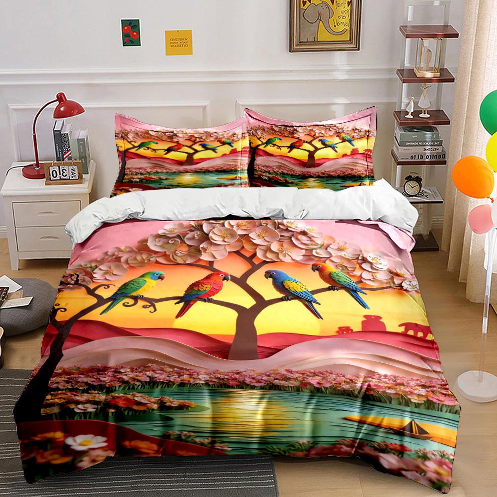 

Colorful parrots on trees. Bedding sets Duvet cover sets Duvet covers Pillowcases(1 * Duvet Cover 2 * Pillowcases without duvet insert) 135x200cm