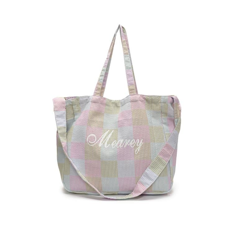 Rainbow plaid texture canvas tote bag