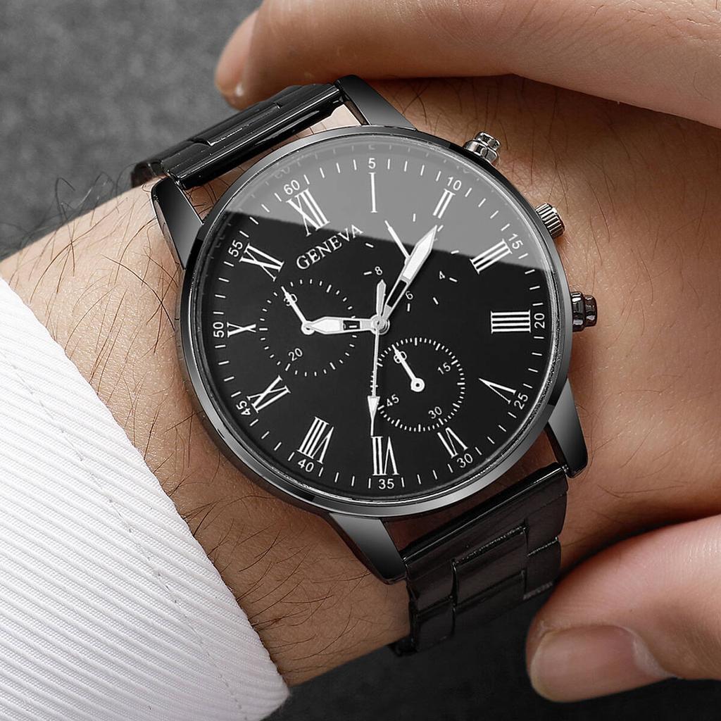 2PCS Men Business Watches Fashion Arabic Roma Dial Quartz Watch for Man Black Clock Reloj Hombre