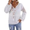 Fall Women's Hollow Out Lace Blouse, V Neck Loose Pullover Long Sleeve Elegant Casual Top for Women