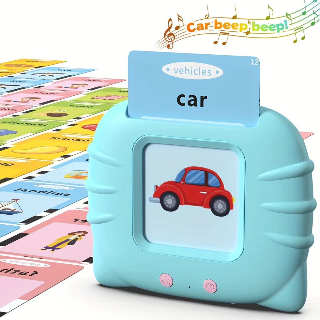 Montessori Play School: Interactive talking card toy for ages 0-3 with 224 bilingual visual word cards and sensory learning materials.