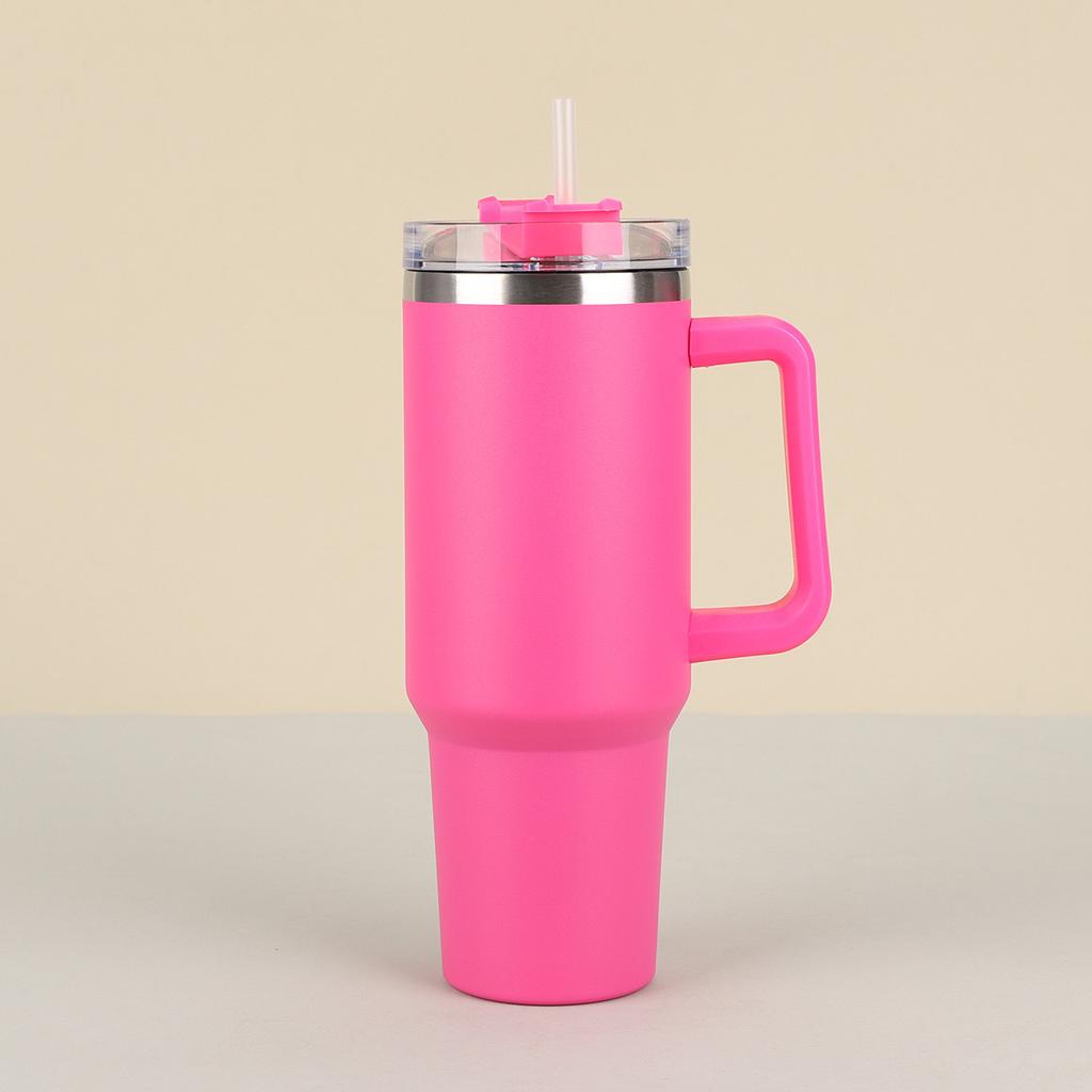 Large Capacity Oz Handle Cup Double-layer Bingba Cup Straw Thermos Cup Stainless Steel Car Cup