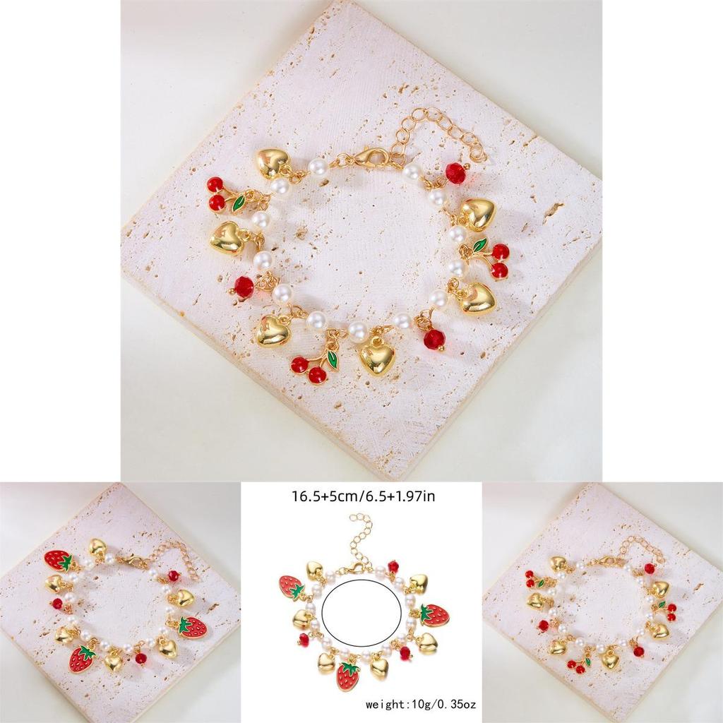 Fruit Jewelry Cherry Strawberry Heart Alloy Bracelet For Women Gift