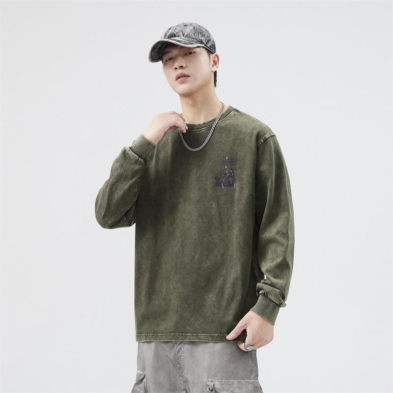 

Autumn Loose 300g Long-sleeved Base Shirt T-shirt American Retro Printed Round Collar 3XL