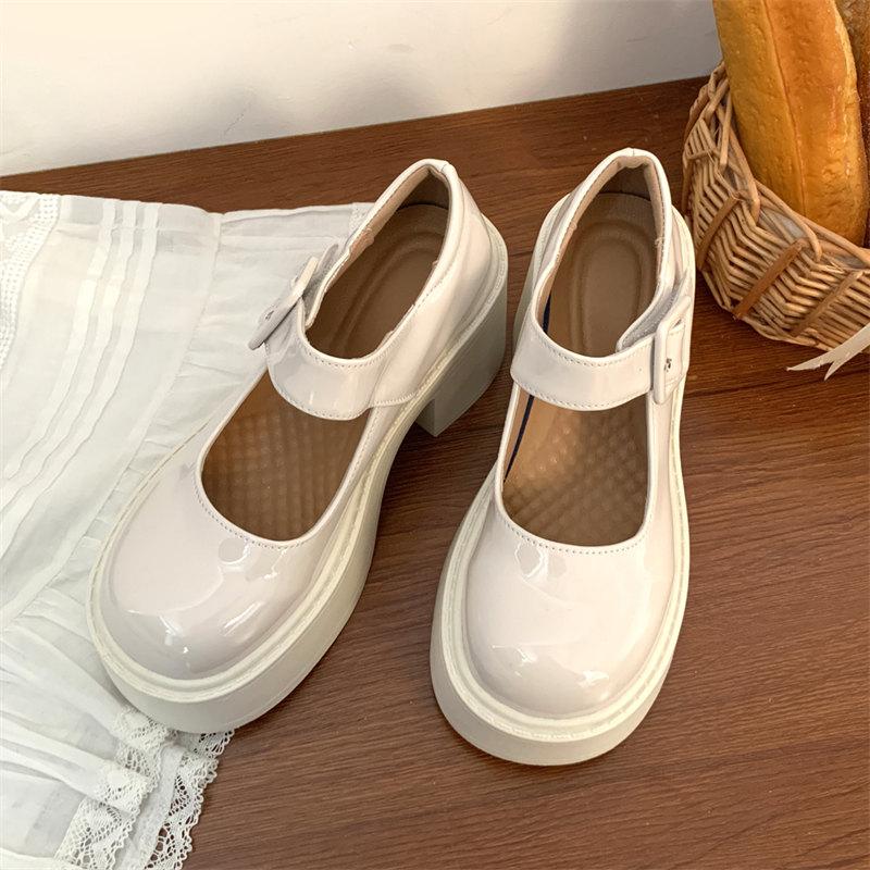 Fashion Beige Lolita Shoes Ladies Sweet Academy Style Mary Jane Shoes JK uniform shoes Female Round Toe Med Thick Heels Single Shoes