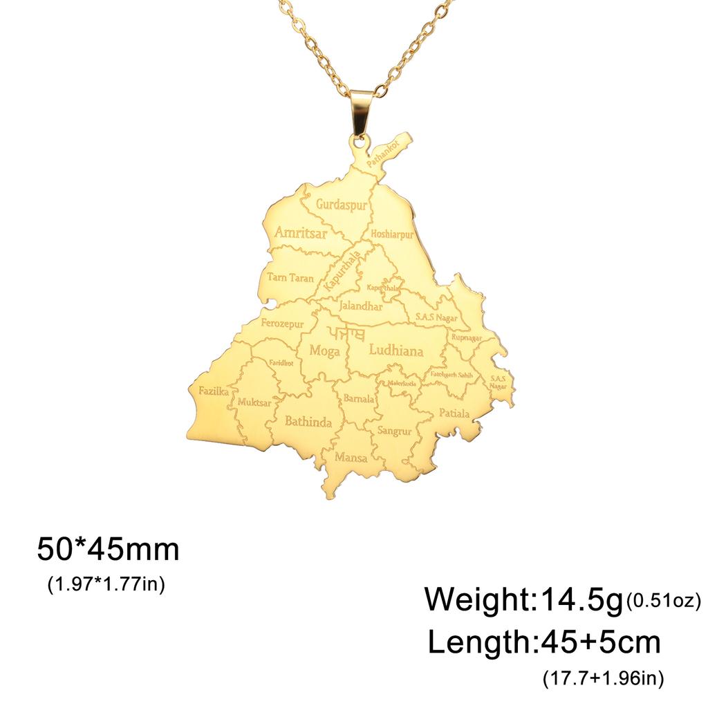 Collana con Ciondolo Mappa del Punjab in Acciaio Inossidabile per Uomo e Donna Moda Mappa Nazionale Souvenir di Viaggio Gioielli Regalo