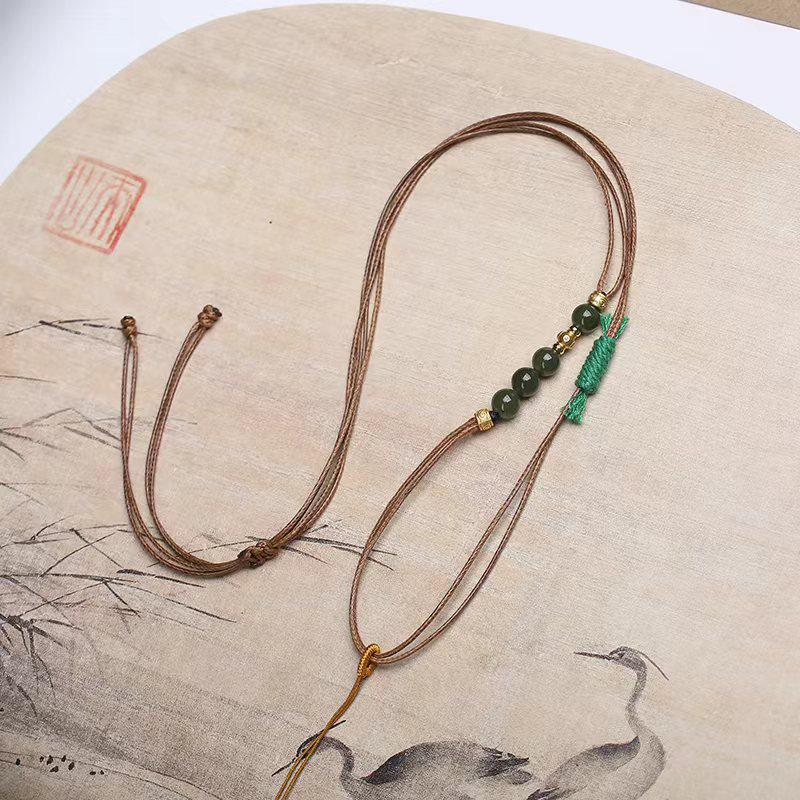 Chinese Hetian Jade Bead Pendant Cord - National Style Necklace for Jade Pendants